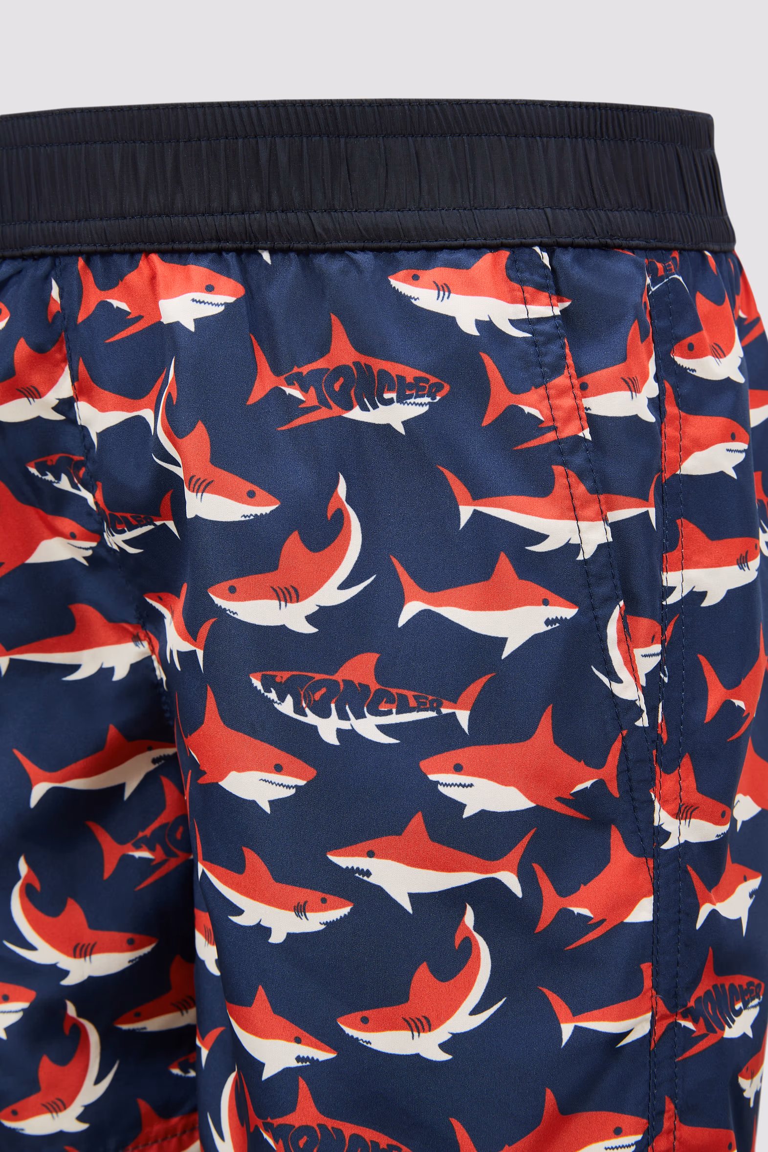 Shark Print Swim Shorts Boy White & Blue & Red Moncler 3